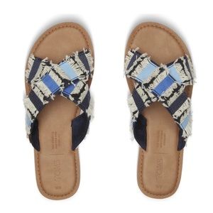 [TOMS] Viv Denim Fringe Criss Cross Sandals